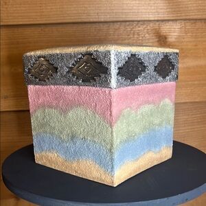Southwestern Aztec Tissue Box Cover Indian Mural Stucco Watercolor Silver Tribal